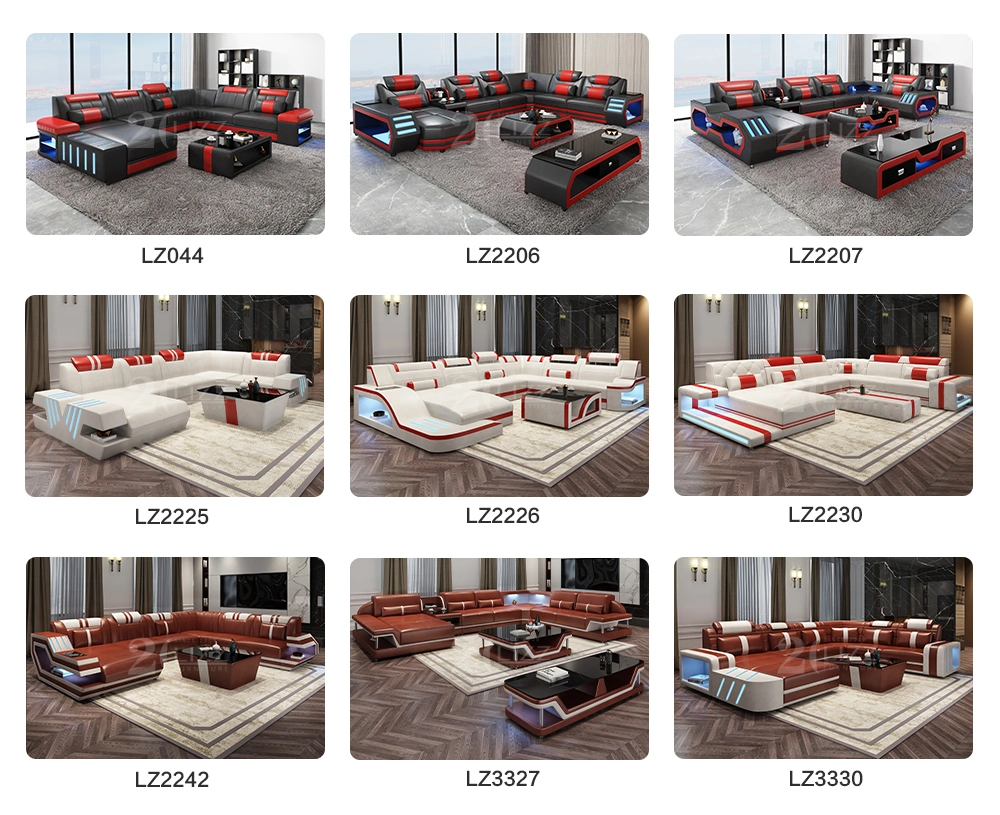 Functional Modern European Style U Shape Home Furniture Set Hot Sale Living Room Genuine Leather Sofa