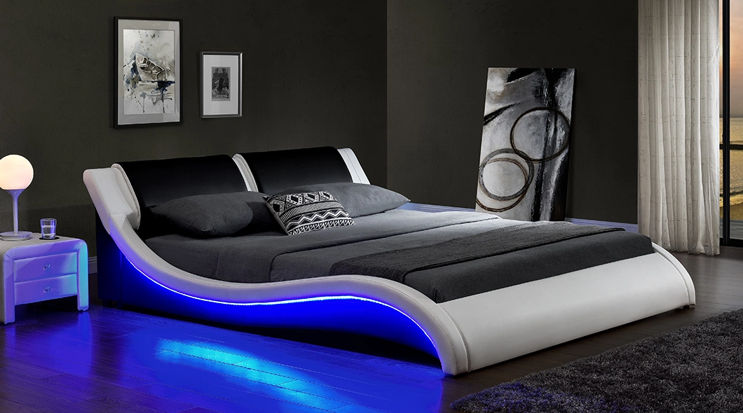 Willsoon 1178-1 Modern Design LED Bed Double/King Size Bed with S-Shape Upholstered Beds