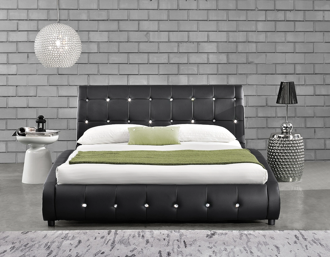 Willsoon 1144-1 Italy Style Buttoned Design PU Synthetic Luxury Double Bed Frame with Stylish Curve&LED Light