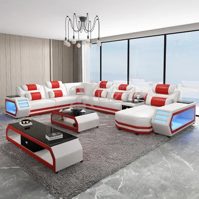 Hogar funcional Muebles de salón Sofá seccional inteligente de cuero con coloridas luces LED